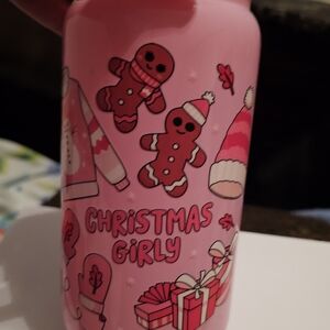 16oz light pink  glass cup with straw